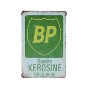 3x Metal Sign Bp Quality Kerosine Sold Here Tin Rustic Look Man Cave
