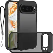 USTIYA FG Case for Google Pixel 9 Pro case 6.3 inch Matte Acrylic Protect The Camera Accessories Phone Lanyard Cover Black