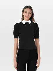 Black Wool Detachable Collar Top