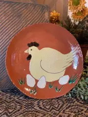 Turtlecreek Potters-Redware Plate- Hen with Eggs design- 6 1/2”