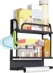 Magnetic Refrigerator Organizer,Condiment Organizer with Paper Towel Holder - Side Fridge Storage Rack, Space Saving Organizer for Fridge and Microwave Oven