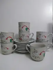 MARMALADE CHRISTMAS Geese Red Ribbon Stoneware Japan CUP SAUCER Set