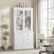 Merryluk White Display Cabinet,3 Doors 3 Drawers Storage Shelves,Bookshelf Storage Buffet Cabinet for Playroom,Living Room,Bedroom,Office Assemble Required