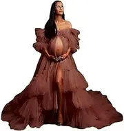 [FangJian] Fluffy Tulle Robe for Women Maternity Dresses Photoshoot Long Sheer Bridal Robe Old hollywood Robe Lingerie