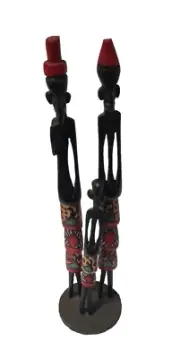 African Maasai Tribe Family Statue -- Hand Curved Wooden Doll