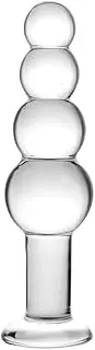 Sexbaby Crystal Glass Anal Beads Butt Plug with Flat Base Personal Massage for Couple Lover (Clear)