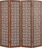 Giantex 4-Panel Room Divider, 165cm Folding Partition Stand with Double Action Metal Hinges, Carved Privacy Screen with Solid Wood Frame for Bedroom, Living Room, Walnut (4 Panels)