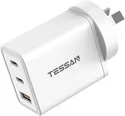 [TESSAN] 65W USB C Fast Charger, 3-Ports Fast Charging Block with Dual USB-C PD and 1 USB-A QC3.0(60W Max), GaN Power Adapter AU Plug Compatible for iPhone 16/15/14/13,MacBook Pro,iPad,Samsung and More