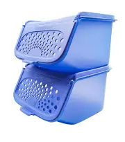 Tupperware Blue Garlic N All Kitchen Plastic Keeper Containers (2) 2.3L Set