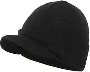 [Magracy] Unisex Men's Warm Visor Beanie Outdoor Double Knit Hat with Peak Winter Hat