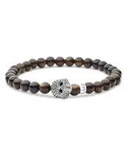 Lagos Men's Sterling Silver Anthem Obsidian Bead Skull Stretch Bracelet - Exclusive