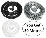 50m Flexible Spiral Cable Cord Power Wire Storage Management Organizer Wrap Clip