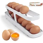 Egg Dispenser, Automatic Roll-on 2-Tiers Egg Trays, Egg Storage Box For Refrigerator, Plastic Egg Basket, Egg Fresh-Keeping Organizer, Kitchen Storage Accessor
