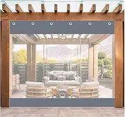 Heavy Duty Waterproof PVC Outdoor Clear Tarp Curtain with Eyelets Weather Resistant Partition Curtains for Gazebo Front Porch Pergola Gray 1.7x2m