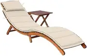 Garden Sun Lounger with Table and Cushion Solid Wood Acacia Patio Sun Loungers