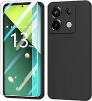 [BUTISHIYU] Mobile Phone Case Compatible with Xiaomi Redmi Note 13 Pro 5G 2024, Silicone Case + Protective Film, Thin Soft TPU Protective Case for Xiaomi Redmi Note 13 Pro 5G - Black