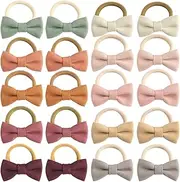 Baby Toddler Girls Hair Ties with Linen Bows,20pcs No Damage Elastic Nylon Ponytail Holders Small Hair Accessoriesfor Thick or Thin Hair Toddlers and School-age Girls HUJIANWEN (YM-20PCS)