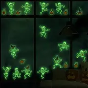 Halloween Glow in The Dark Skeleton Wall Stickers, Self-Adhesive Luminous Decals for Room Decor, Removable Scary Halloween Decorations