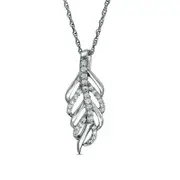 Lab-Created White Sapphire Leaf Pendant in Sterling Silver