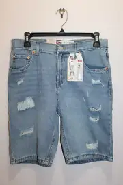 LEVIS BOYS SLIM DENIM SHORTS 100% COTTON DISTRESSED BLUE SIZE 16 REGULAR W28