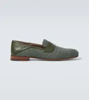 [Manolo Blahnik] Manolo Blahnik Padstow leather-trimmed raffia loafers AU 7 green