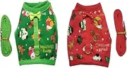 2 Pcs Christmas Dog Harness and Leash Set Adjustable Escape Proof Cat Harness Vest Soft Mesh Step in Puppy Harness Cute Santa Dog Walking Harness for Small Dog Holiday Cat Jacket (Green +Red, L)