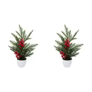 2x LVD Plastic/Foam Christmas Tree w/ Berries Potted Tabletop Home/Office Decor