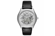 Emporio Armani AR60003 Automatic Black Leather Skeleton Men's Watch