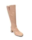 MOT-CLe 1995 Beige Leather Zip-Up Knee High Heel Boots 34 / US 4