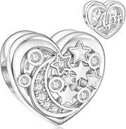 [SEVENWELL] Birthstone Charms for Pandora Charm 925 Sterling Silver Moon and Star Heart Birthstone Charms