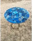 Round Blue Agate Stone Coffee & End Table Top, Home decor Interior Furniture