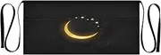 [Joitme] Golden Crescent Glow Black Server Apron Men, Short Apron with Pockets, Apron for Man, Golden Crescent Glow Black