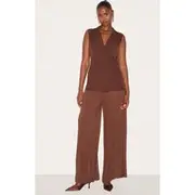 Deep Chocolate Woven Waistcoat Overlay Chiffon Jumpsuit, Chocolate