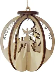 Tree Wooden Nativity Scene - Birth of Jesus Wooden Ornament for Christmas,Indoor Outdoor Decor Car Rearview Ornament Hollow Out Art for Tree, Windowl