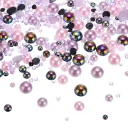 60g Flatback Pearls and Rhinestones 3mm-10mm for Crafts Pink Black