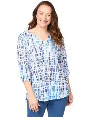 [Fella Hamilton] Jamie Crush Print 3/4 Sleeve Button Top in Cobalt Mix