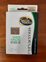 Razzamatazz Curvaceous Fuller Figure Sheer Nylon Knee Hi One Size Almond 2 pack
