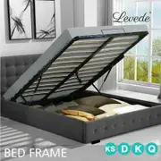 Fabric Bed Frame Queen Tufted Dark Grey