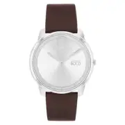 Movado Silver Dial Brown Leather Strap 40mm Quartz Watch