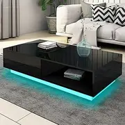 Luxsuite Rectangle Coffee Table High Gloss Living Room Storage Unit Modern Furniture with 1 Drawer Black