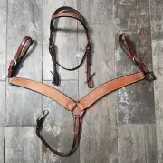 New Western Brown Color Roping Leather Breast Collar & Browband Bridle w/Conchos