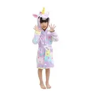Hanax Kid Bathrobe Unicorn Flannel Ultra Soft Plush Comfy Hooded Nightgown