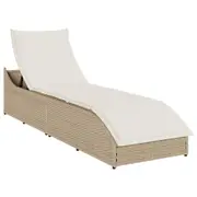 vidaXL Folding Sun Lounger with Cushion and Storage Beige Poly Rattan