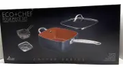 Eco + Chef Copper Ceramic Non Stick Cookware Square 9.5” Fry Basket Steamer NEW
