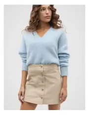 [Seed Heritage] Lofty V Neck Slouch Knit Jumper in Ice Blue Marle