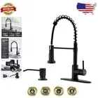 Stylish Pull Down Kitchen Faucet with 360 Swivel & Soap Dispenser, Matte Black