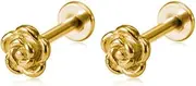 [Niaspi] 2Pcs 16G Rose Labret Monroe Lip Rings for Women Stainless Steel Conch Helix Daith Cartilage Flat Back Earrings Studs Internally Threaded Medusa Body Piercing Jewelry 8mm