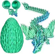 3D Printed Dragon Eggs with Articulated Fly Dragon Inside, Collectible Figurines Desk Fidget Toys for Adults Kids Easter Christmas Birthday Gifts Colleagues Shelf Decor Aquarium (Silk Green, M Size)