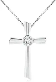 [Angara] Natural Solitaire Diamond Cross Pendant Necklace in 14ct Solid Gold for Women | April Birthstone Jewellery for Her
