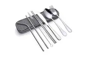 BOOC FLATWARE Travel Utensils Reusable Silverware Set Portable Cutlery Set with a Waterproof Carrying Case for Lunch Workplace Camping Picnic Black Strip
